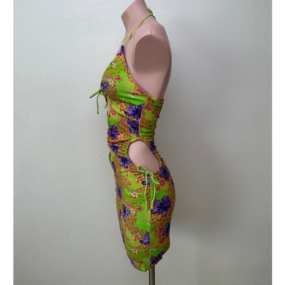 I AM GIA Green Floral Cutout Halter Keyhole Mini Dress Women’s S - Picture 4 of 12